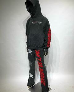 High Quality 100% Cotton Men's Casual Streetwear Flare Sweat <b>Suits</b> OEM Puff Print Stacked <b>Pants</b> Hoodie Fleece Winter Collection - Product Image 2