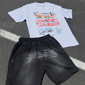 Conjunto de camiseta y pantalones cortos de algodón extragrandes para hombre, conjunto deportivo informal con estampado moderno, traje de manga corta para verano, talla grande. - Product Image 1