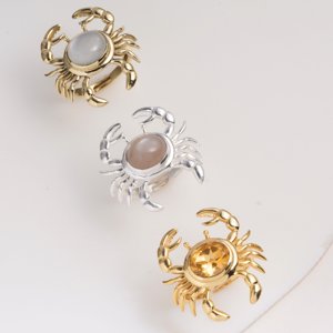 Bague Glamour Moku en Laiton avec Crabe et Citrine Ovale Facettée, Sertie en Bezel, Design Inspiré de l'Océan, Faite à la Main, Bijoux pour Femme - Product Image 2