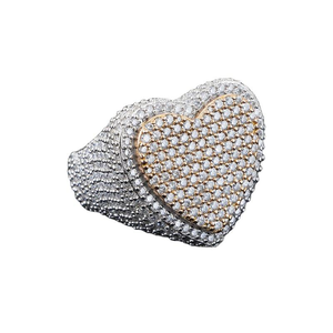 Iced Out Moissanite Diamond Heart <b>Ring</b> 925 <b>Silver</b> Hip Hop <b>Statement</b> <b>Ring</b> - Product Image 1