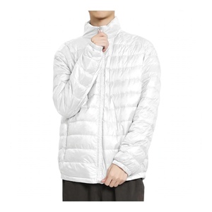 Veste matelassée légère pour homme, blanche, d'hiver, coupe-vent, alternative au duvet, col montant, chaude, décontractée, entièrement zippée - Product Image 1
