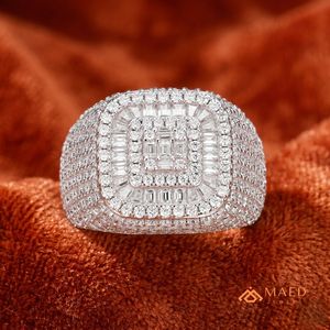 925 Sterling <b>Silver</b> Hip Hop Moissanite Engagement Wedding <b>Ring</b> for <b>Men</b> Iced Baguette Cluster Luxury Statement <b>Ring</b> Miami Style - Product Image 4