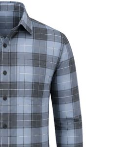 เสื้อเชิ้ตผู้ชายลายสก็อตสีฟ้าอ่อน แบรนด์ Manufacturer แขนยาว ติดกระดุม ผ้าฝ้าย สวมใส่ได้ทั้งแบบลำลองและเป็นทางการ เหมาะสำหรับใส่ทำงาน รับตัดเย็บตามสั่ง - Product Image 4