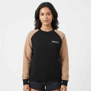 Sudadera Negra de Cuello Redondo para Mujer con Mangas Beige, Corte Regular, Informal, de Punto, Mezcla de Algodón, para Otoño - Product Image 3