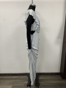Vestido de Noche Asimétrico de un Solo Hombro, Largo Maxi, Color Sólido, Tejido Crepé Transpirable, Sin Mangas, Cintura Imperio, Elegante - Product Image 3