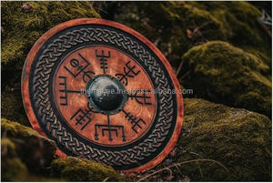 Logotipo personalizado escudo vikingo Medieval Vegvisir diseño tallado madera Battleworn para LARP SCA Roleplay Cosplay Metal pulido técnica - Product Image 2