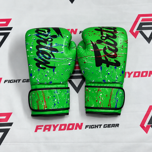 ถุงมือชกมวยไทย Fairtex หนังวัวแท้ ดีไซน์หยดน้ำสีเขียว รุ่นขายดี พร้อมสายรัดข้อมือทำมือ - Product Image 1
