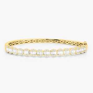 Diamond <b>Bangle</b> Bracelets Pave <b>Set</b> Round Baguette Cut Lab Grown Half Eternity Cuff Bridal Wedding Fine Jewelry 14k 18k Solid Gold - Product Image 1