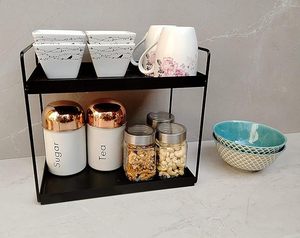 Étagère de rangement moderne en métal noir à 2 niveaux pour comptoir de cuisine, salle de bain, organisation de la maison - Product Image 6