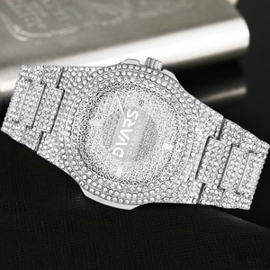 Montre de luxe pour homme, style hip-hop, à quartz, avec cadran ciel étoilé entièrement serti de diamants et bracelet en acier inoxydable avec calendrier - Product Image 3