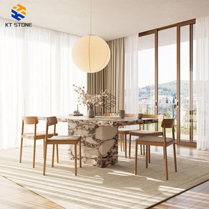 KT STONE Tavolo da Pranzo di Lusso in Marmo, Tavolo da Pranzo Artigianale in Onice Verde: Lastra Solida, <span class=keywords><strong>Base</strong></span> Scanalata, Progettazione per Hotel - Product Image 4