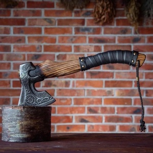 Hacha de Batalla Estilo Vikingo Hecha a Mano de Acero con Alto Contenido de Carbono, Mango de Madera, Funda de Cuero, Cuchillos Tácticos de Supervivencia - Product Image 6