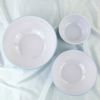 Ensemble de 3 bols à soupe en mélamine, vaisselle moderne de luxe polie, qualité alimentaire, compatible lave-vaisselle et micro-ondes, assiettes bleues et blanches pour fête