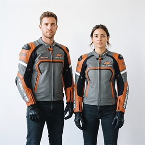 Women's Unisex Summer Printed Genuine Leather Full Sleeve <b>Racer</b> Motorcycle Biker <b>Jacket</b> with Flame-Retardant Anti-UV Protection - Product Image 1