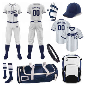 Uniforme de Béisbol Personalizado para Hombre, Blanco y Azul Marino, Nombre del Equipo, Número 00, Manga Corta, Poliéster que Absorbe la Humedad, para Todas las Temporadas - Product Image 1