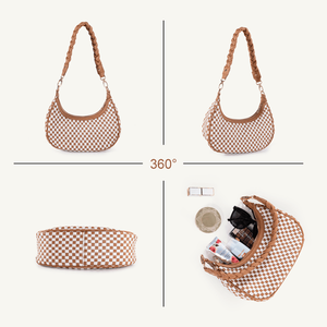 Sac fourre-tout en cuir vegan marron pour femme, sac à main hobo tissé, sac à bandoulière tendance - Product Image 2