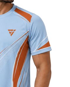 Camiseta Deportiva para Hombre Azul Cielo y Naranja, de Secado Rápido, Transpirable, para Gimnasio, Fitness, Running, Entrenamiento Atlético, Ropa Deportiva de Verano - Product Image 4