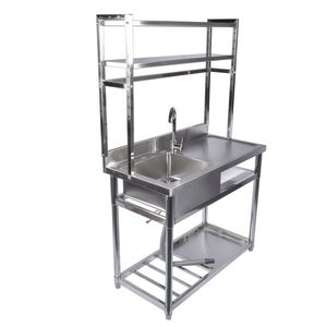 Lavello Commerciale in Acciaio Inox da 39,4 Pollici con Vasca Singola, Set con Ripiani e Scarico per Garage e Cucine - Product Image 1