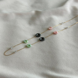 18K Gold Multi Color Bead <b>Necklace</b> Pastel <b>Pink</b> Green Gunmetal Station Chain For Women Luxury Unisex Symmetric Gifting Jewelry - Product Image 2