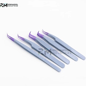 Pince à épiler pour extensions de cils RMI de haute qualité en argent avec embout violet et poignée diamantée, logo personnalisé - Product Image 2