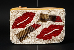 Beaded Coin Purse Red <b>Lipstick</b> Pattern Zipper Closure Handmade Vintage <b>Mini</b> Female Style - Product Image 6
