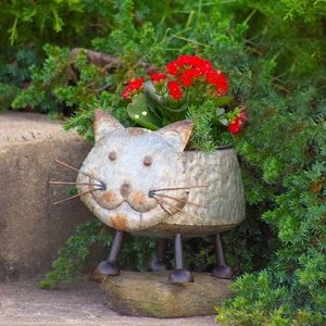 Jardinière de jardin en métal galvanisé martelé, style rustique et élégant, en forme de coq - Jardinière extérieure légère et écologique au charme campagnard - Product Image 1