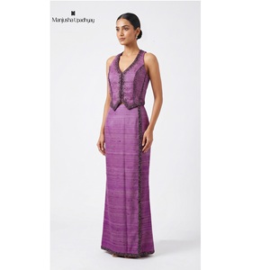 <b>Women's</b> Designer Pure Silk <b>Waistcoat</b> with Matching Floor Length Skirt Premium Ethnic Fusion Fashion Apparel - Product Image 1