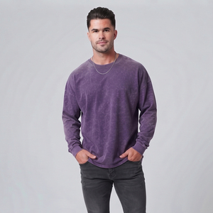 Camiseta de manga larga holgada para hombre, estilo vintage, lavado a la piedra, de algodón grueso, cuello redondo, informal, estilo urbano - Product Image 4