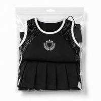Uniforme de pom-pom girl personnalisé noir à sequins pour femmes et enfants, tenue de performance sans manches avec jupe plissée et bordure blanche pour la compétition