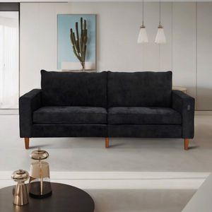 Modern Style Solid Color BLack Corduroy Multi-Person <b>Sofa</b> for Living Room or <b>Office</b> with USB Interface Included - Product Image 1