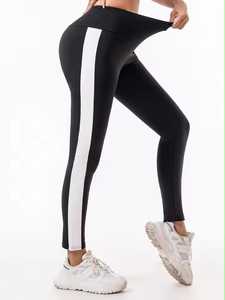 High Waist Breathable Lightweight Eco-Friendly Black <b>White</b> <b>Women's</b> Full Length Knitted Stretch Sporty Yoga <b>Leggings</b> - Product Image 5