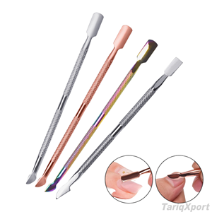 Pousse-cuticules carré double face en acier inoxydable, nettoyeur cuillère réutilisable, instrument de manucure professionnel, boîte personnalisable avec logo - Product Image 3