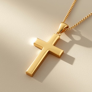 Colgante de Cruz Cristiana Minimalista de Lujo en Oro Sólido de 14K, Elegante Joyería Religiosa Fina en Platino Pt950 - Product Image 1