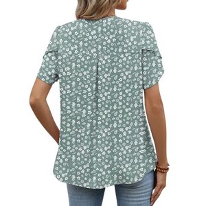 Custom Fine Quality Lightweight Women Chiffon <b>Tops</b> Flowy Breathable Polyester Mint Green Geometric Short Flutter Sleeve T Shirts - Product Image 2