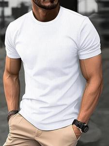 Camiseta Blanca de Cuello Redondo para Hombre, Corte Regular, Informal, Transpirable, de Algodón Tejido de 320g - Product Image 5
