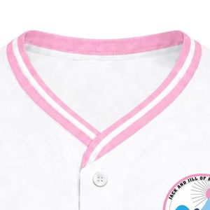 Maillot de baseball blanc pour femme avec patch brodé, manches courtes, boutons sur le devant, col en V, bordure rose, vêtements de sport décontractés, tenue d'équipe - Product Image 4
