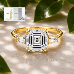 2 Carat Asscher Cut Lab Grown Diamond Engagement <b>Ring</b> with Tapered Baguette Side Stones | IGI Certified CVD Diamond <b>Ring</b> in 14K - Product Image 1