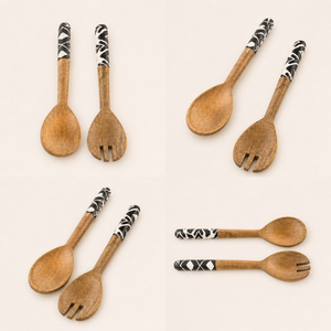 Handcrafted Mango Wood Salad Server Set with Designer Enamel Handles Eco-Friendly Wooden Serving Spoons for Home & Restaurant - Product Image 5