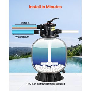 Système de filtration à sable de 20 pouces pour piscines enterrées de 50 GPM, vanne multi-ports 7 voies pour le lavage à contre-courant, le rinçage et autres fonctions de piscine - Product Image 5