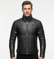 Blouson en cuir noir pour homme, style motard, avec broderie tête de mort et patch dorsal, streetwear vintage, type bomber Cafe Racer