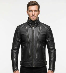 Chaqueta de Cuero Negra para Hombre al por Mayor, Estilo Motero con Bordado de Calavera y Parche Trasero, Abrigo Urbano Vintage, Chaqueta Bomber Cafe Racer - Product Image 2