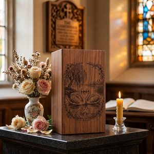Wooden Urn <b>Memorial</b> <b>Keepsake</b> <b>Box</b> Swan Floral Engraved Cremation Ash Holder Remembrance Gift - Product Image 3