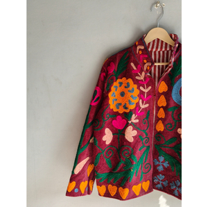 Veste en coton brodée à la main à motifs floraux, col mandarin, style bohème, manteau de printemps à manches longues, longueur normale, CADEAU POUR ELLE - Product Image 2