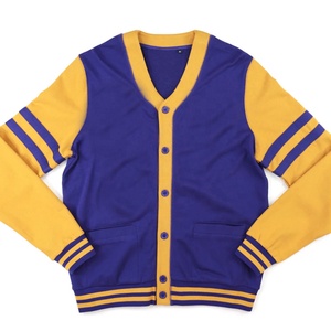 Cardigan tricoté violet et or pour homme, pull à manches longues avec fermeture boutonnée, style automne, couleur unie, col en V - Product Image 1