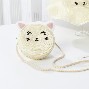 Bolso Bandolera de Ratán con Diseño de Cara de Gato de Dibujos Animados, Ligero, para Uso Diario, con Cierre de Solapa, Correa Única, Forma Redonda, para Mujer - Product Image 5