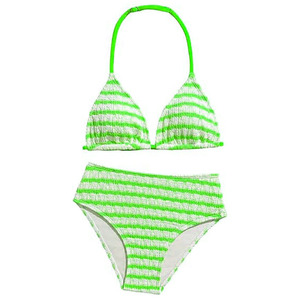 Conjunto de bikini de dos piezas para mujer, top halter, braguita de cintura alta, estampado digital, fruncido, elástico, traje de baño estampado, morado y blanco - Product Image 4
