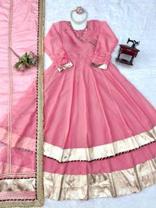 TENNECY Choli traditionnel pour femme en organza, longueur cheville, style Inde Pakistan, réversible, séchage rapide, extensible, idéal pour les mariages - Product Image 6