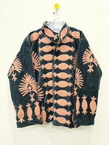 Handmade Green <b>Velvet</b> Embroidered Suzani <b>Jacket</b> with Floral Pattern Full Sleeve Stand Collar Boho <b>Women's</b> Autumn Outerwear - Product Image 2