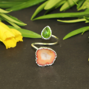 G Vogue Jewels Trendy Design Geode Druzy Hydro Quartz Gemstone 925 Silver Electroplated Adjustable Bohemian Fancy <b>Ring</b> Women - Product Image 4