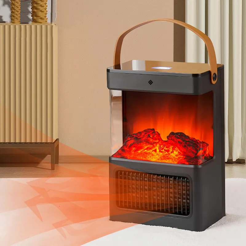 Termoventilatore elettrico in ceramica PTC ad aria spaziale verticale portatile ad alta potenza di moda con camino a fiamma simulato 3D per la casa